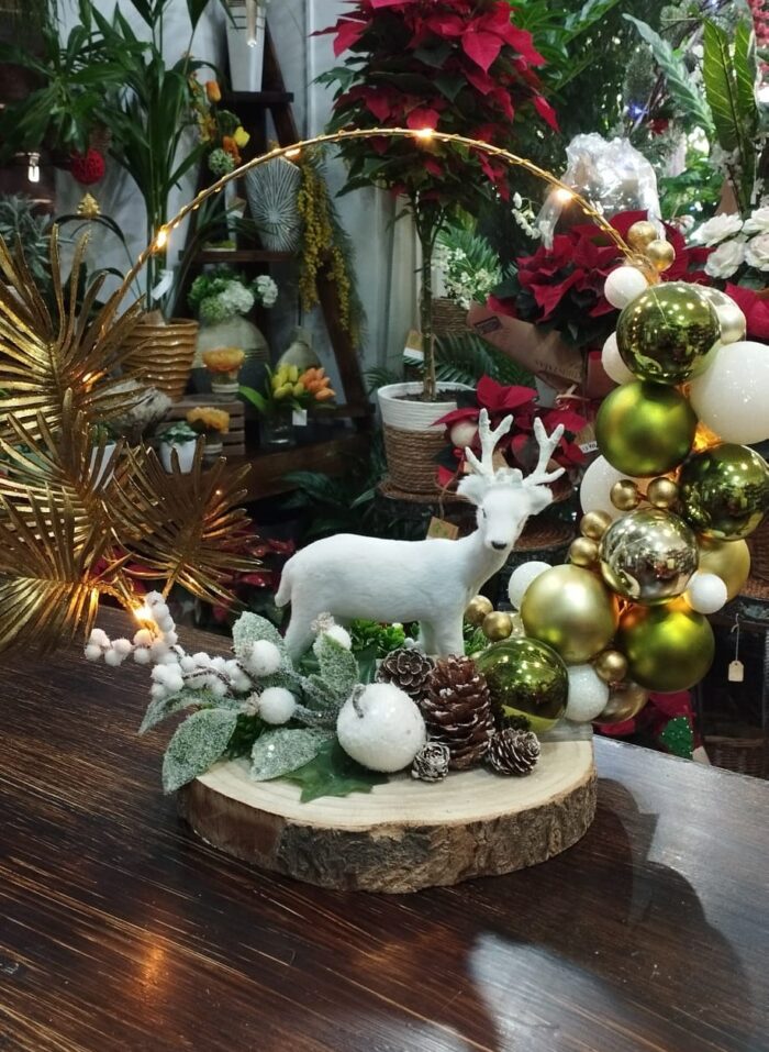 Centro Decoración Navidad Reno Blanco