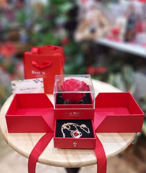 Joyero con rosa para San Valentín - regalo elegante de San Valentín